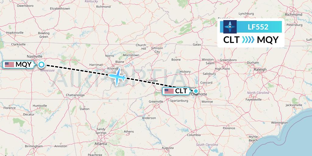 LF552 Corporate Flight Management Flight Map: Charlotte to Smyrna