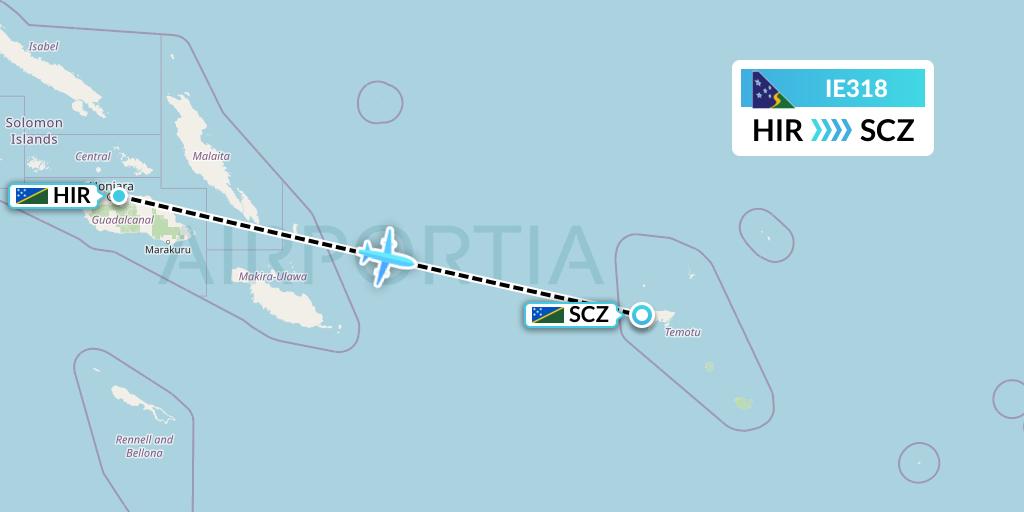 IE318 Solomon Airlines Flight Map: Honiara to Santa Cruz-Graciosa Bay-Luova