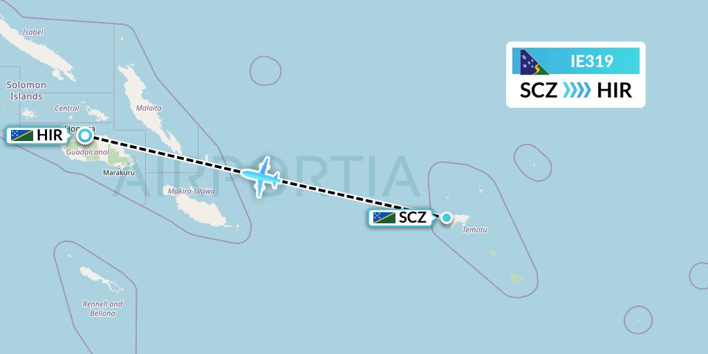 IE319 Solomon Airlines Flight Map: Santa Cruz-Graciosa Bay-Luova to Honiara