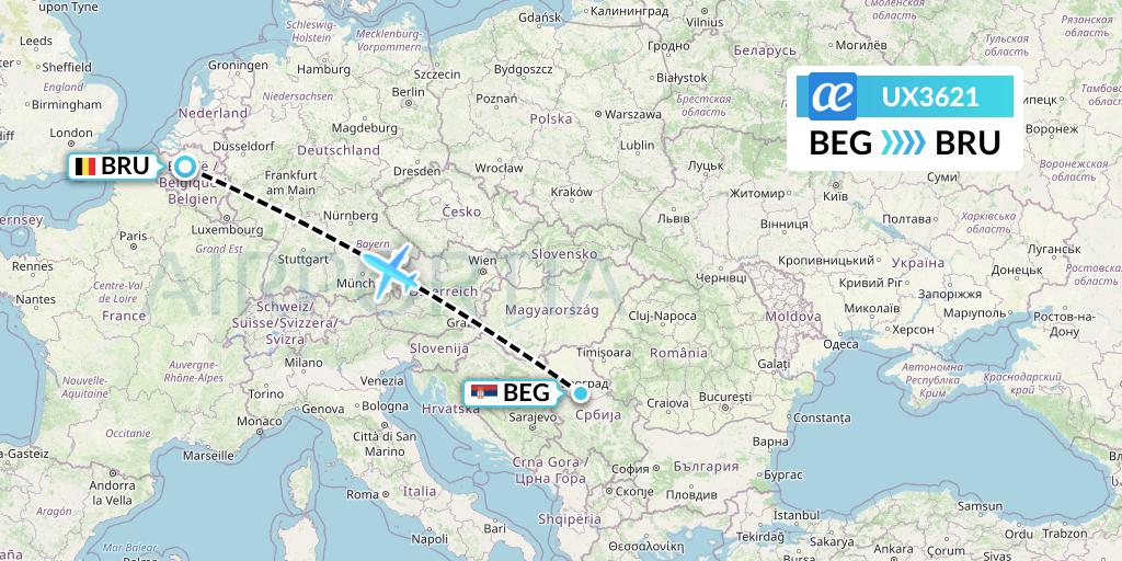 UX3621 Air Europa Flight Map: Belgrade to Brussels
