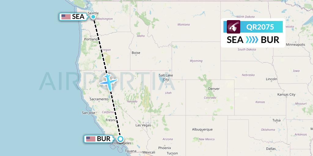 QR2075 Qatar Airways Flight Map: Seattle to Burbank