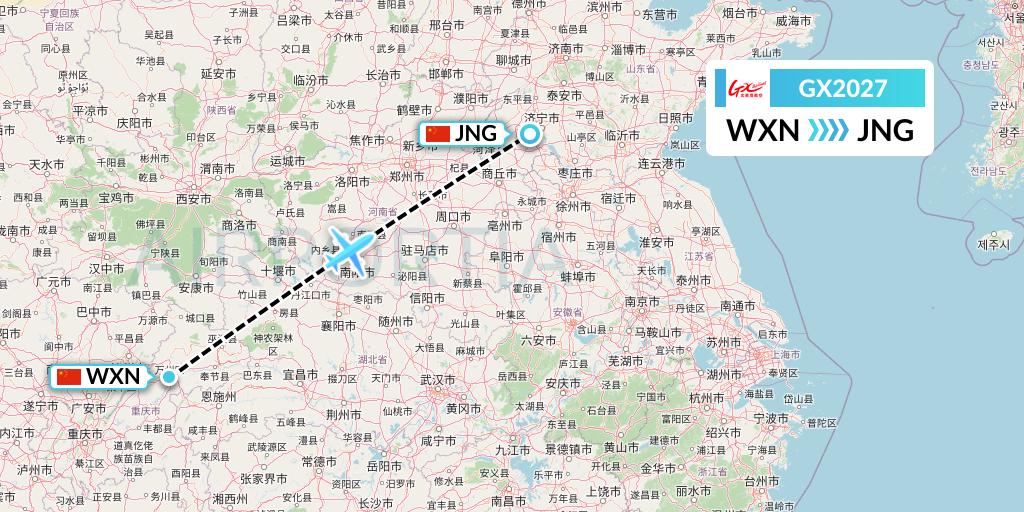GX2027 GX Airlines Flight Map: Wanzhou to Jining