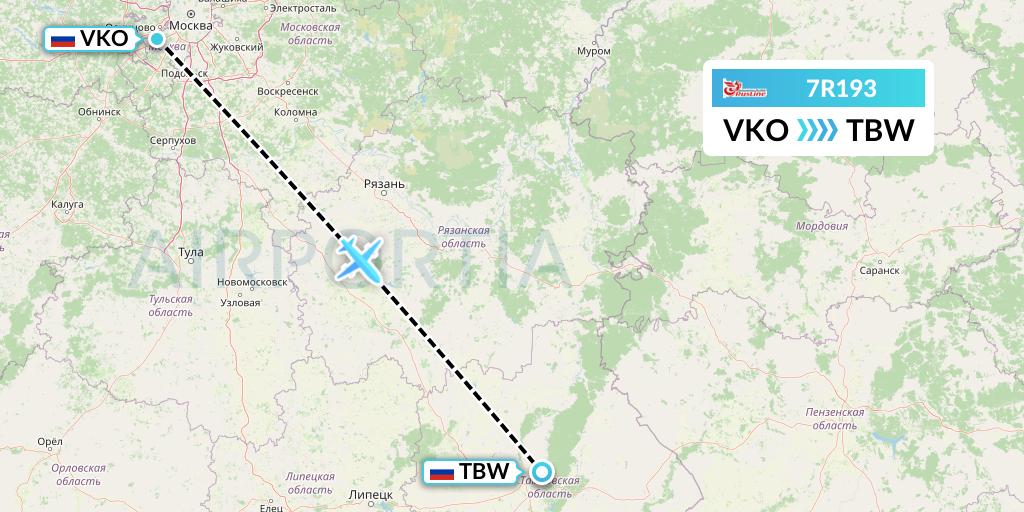 7R193 Rusline Flight Map: Moscow to Tambov