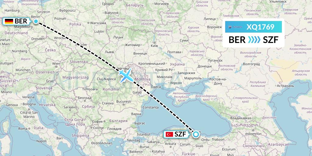 XQ1769 SunExpress Flight Map: Berlin to Samsun