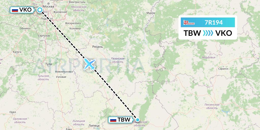 7R194 Rusline Flight Map: Tambov to Moscow