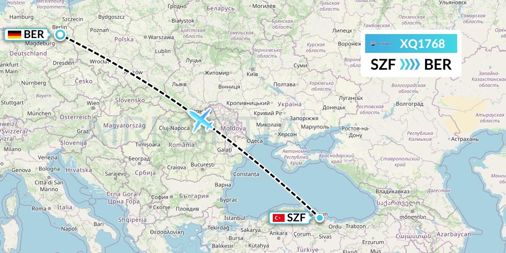 XQ1768 SunExpress Flight Map: Samsun to Berlin