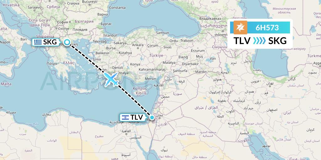 6H573 Israir Airlines Flight Map: Tel Aviv to Thessaloniki