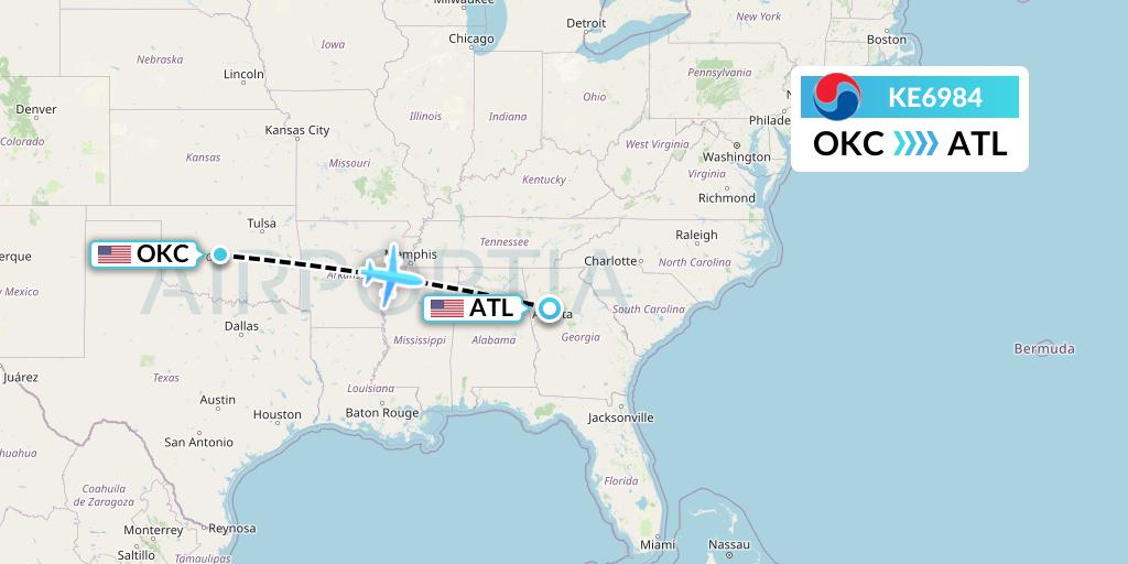 KE6984 Korean Air Flight Map: Oklahoma City to Atlanta