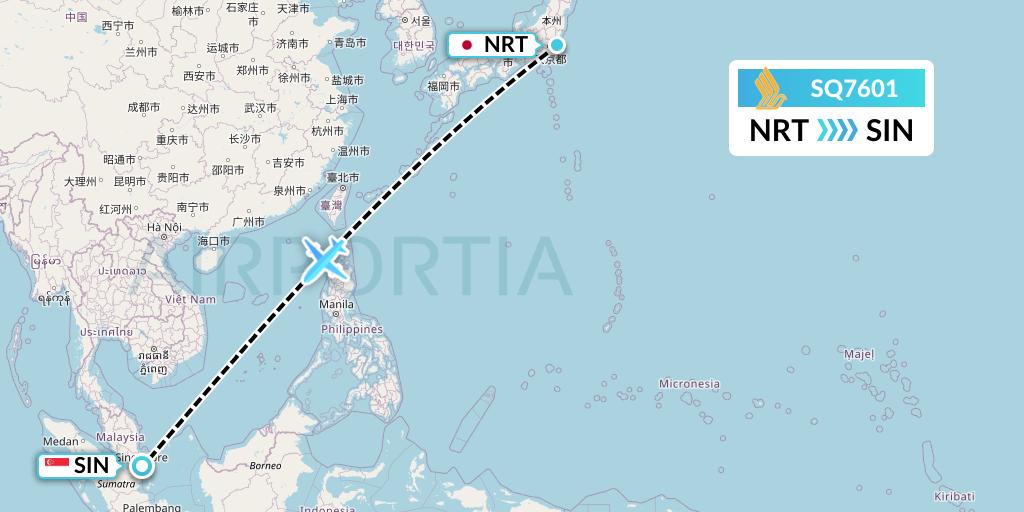 SQ7601 Singapore Airlines Flight Map: Tokyo to Singapore