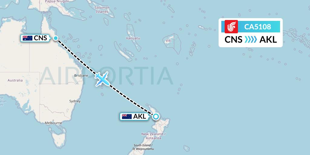 CA5108 Air China Flight Map: Cairns to Auckland