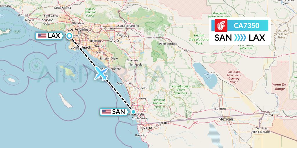 CA7350 Air China Flight Map: San Diego to Los Angeles