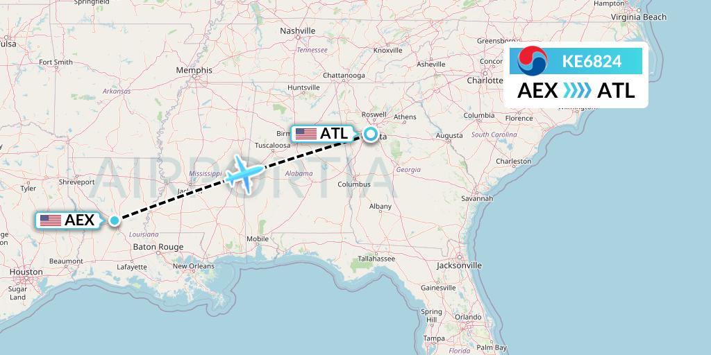 KE6824 Korean Air Flight Map: Alexandria to Atlanta