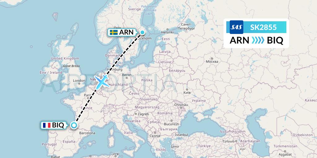 SK2855 SAS Flight Map: Stockholm to Biarritz