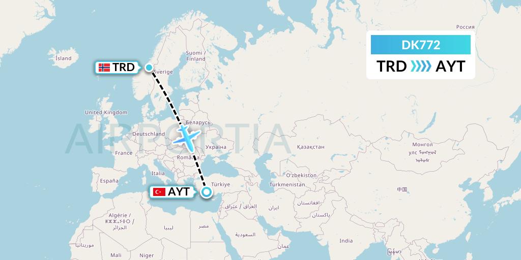 DK772 Thomas Cook Airlines Scandinavia Flight Map: Trondheim to Antalya