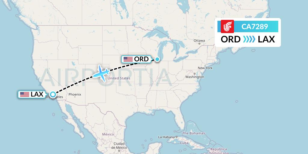 CA7289 Air China Flight Map: Chicago to Los Angeles