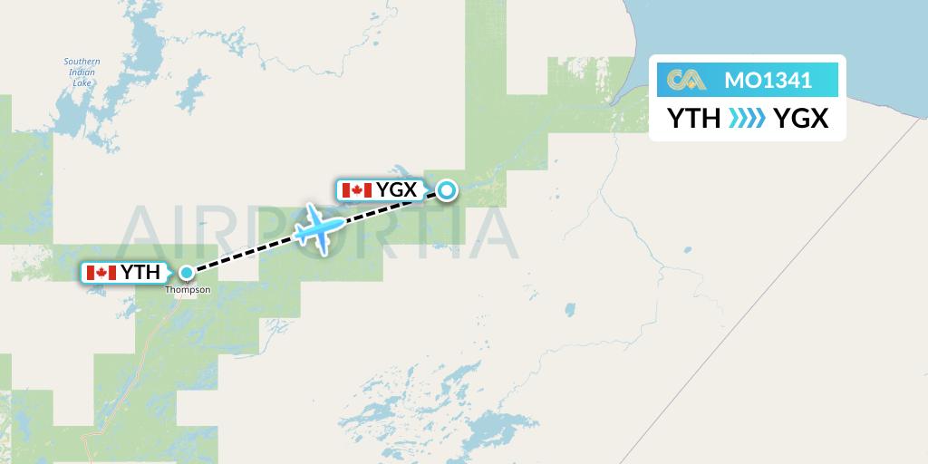 MO1341 Calm Air Flight Map: Thompson to Gillam
