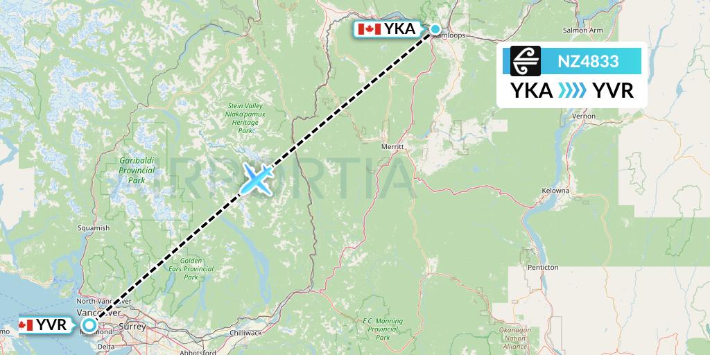 NZ4833 Air New Zealand Flight Map: Kamloops to Vancouver