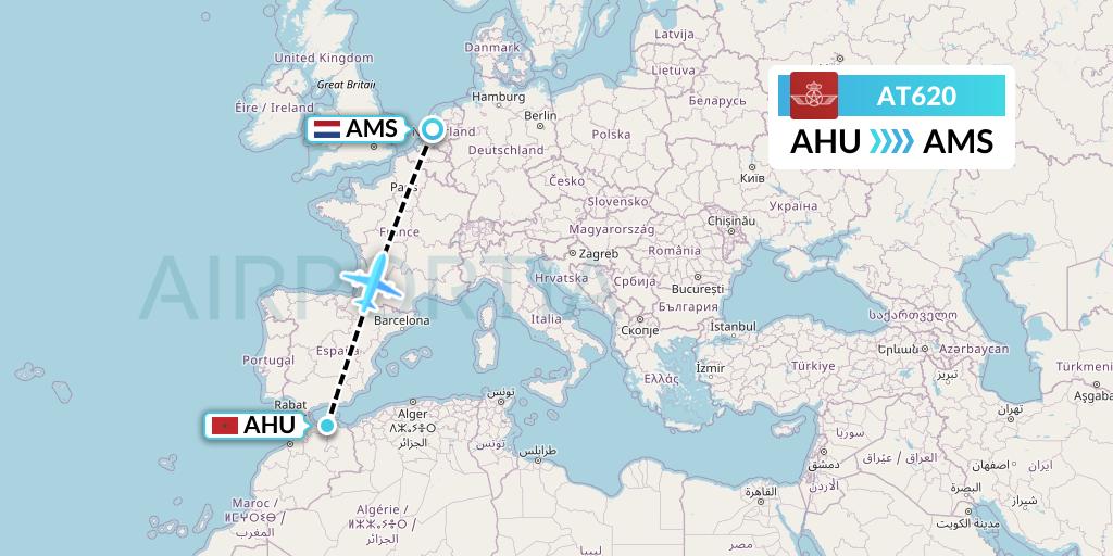 AT620 Royal Air Maroc Flight Map: Al Hoceima to Amsterdam