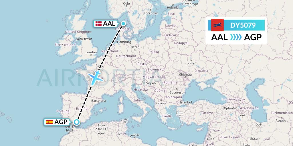 DY5079 Norwegian Flight Map: Aalborg to Malaga