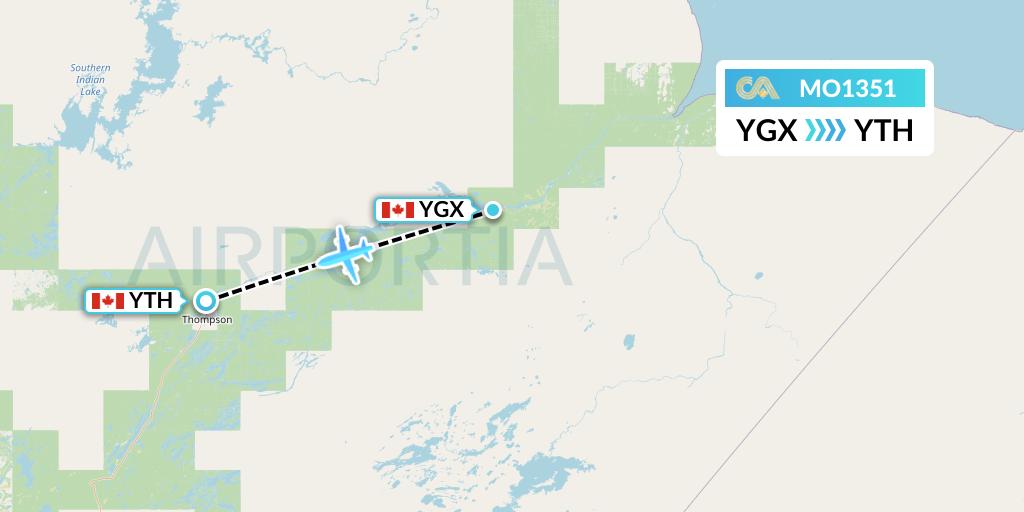 MO1351 Calm Air Flight Map: Gillam to Thompson