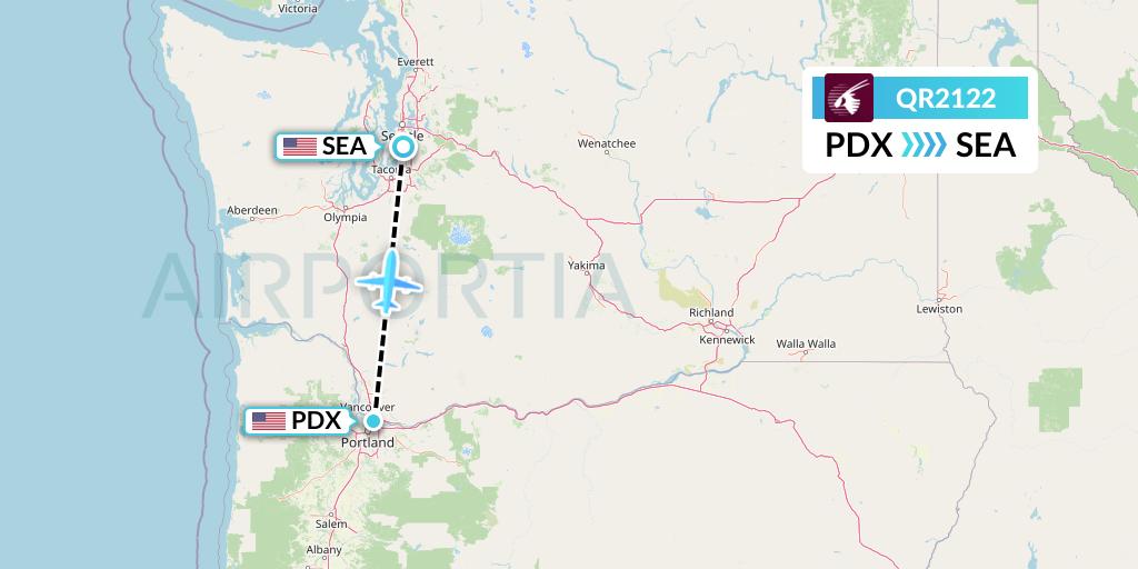 QR2122 Qatar Airways Flight Map: Portland to Seattle