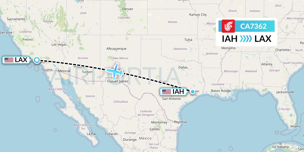 CA7362 Air China Flight Map: Houston to Los Angeles