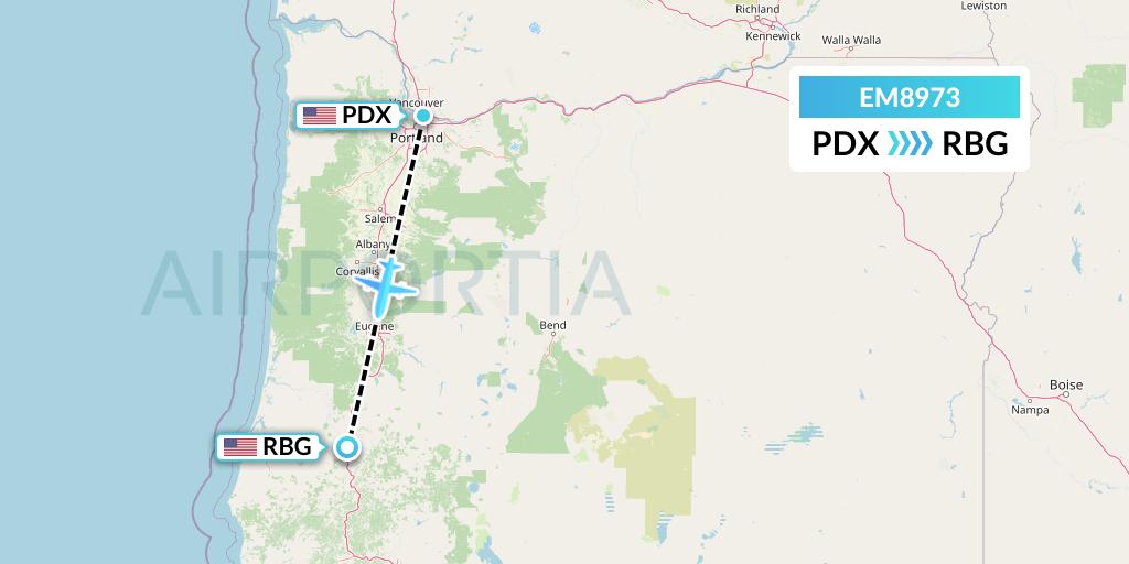 EM8973 Empire Airlines Flight Map: Portland to Roseburg