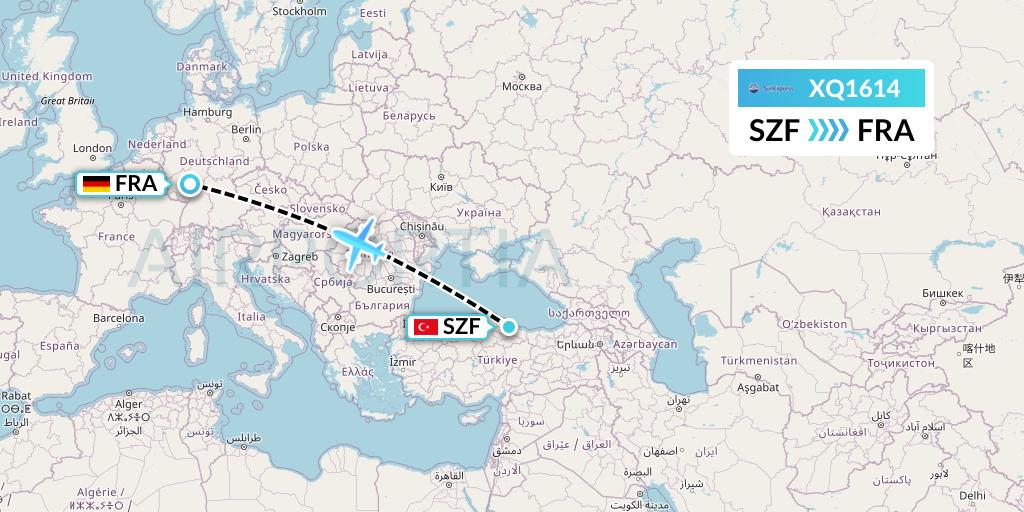 XQ1614 SunExpress Flight Map: Samsun to Frankfurt