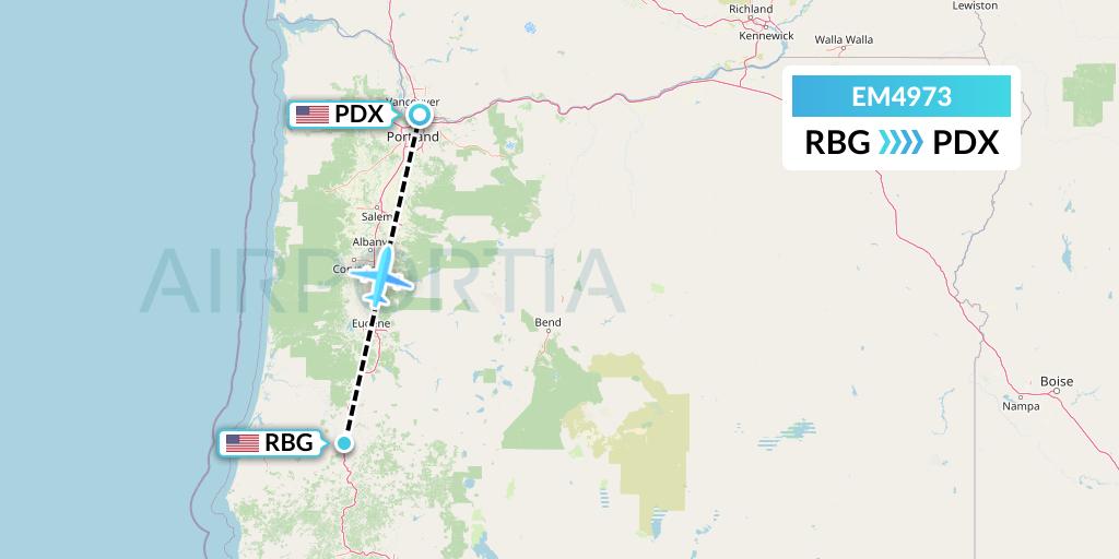 EM4973 Empire Airlines Flight Map: Roseburg to Portland