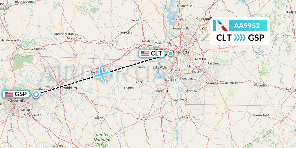 AA9952 American Airlines Flight Map: Charlotte to Greenville-Spartanburg