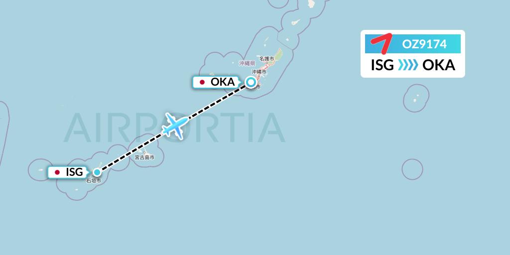 OZ9174 Asiana Airlines Flight Map: Ishigaki to Naha