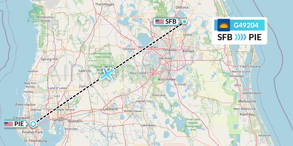 G49204 Allegiant Air Flight Map: Orlando to St. Petersburg