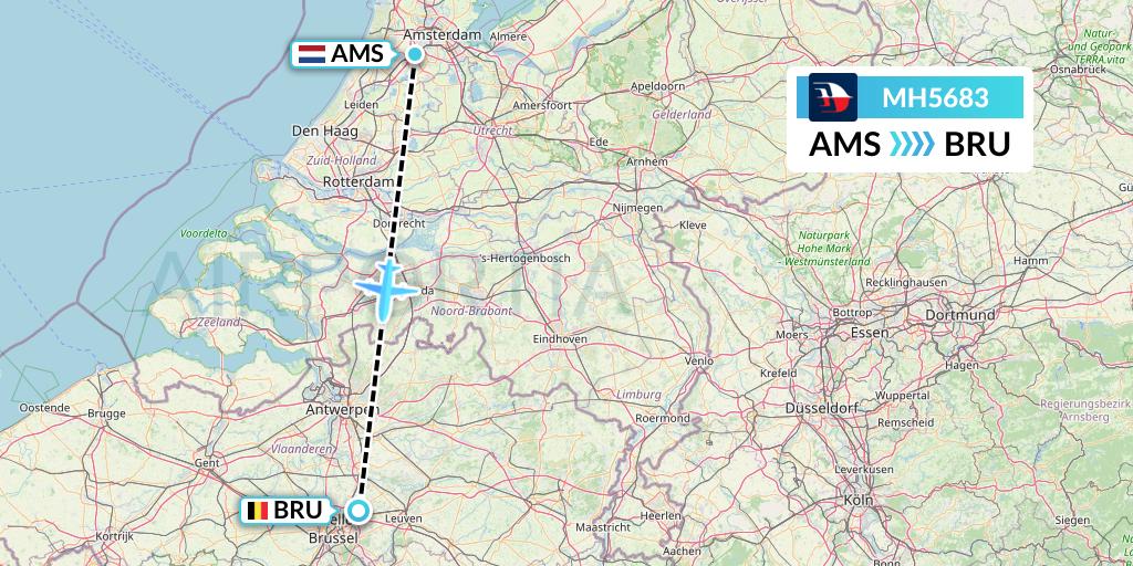MH5683 Malaysia Airlines Flight Map: Amsterdam to Brussels
