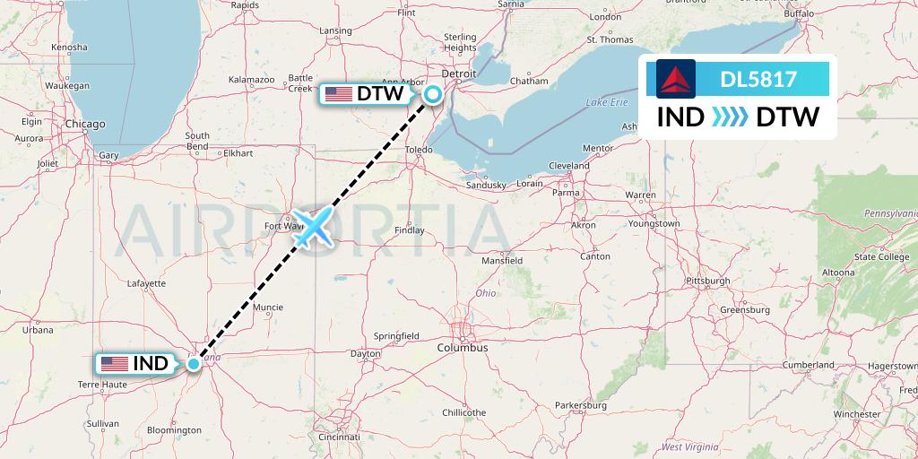 DL5817 Delta Air Lines Flight Map: Indianapolis to Detroit