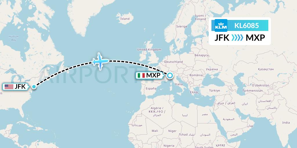 KL6085 KLM Flight Map: New York to Milan