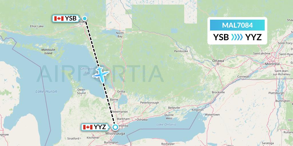 MAL7084 Morningstar Air Express Flight Map: Sudbury to Toronto