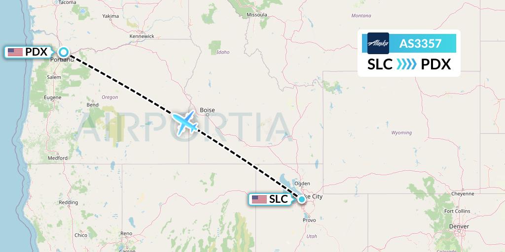 AS3357 Alaska Airlines Flight Map: Salt Lake City to Portland