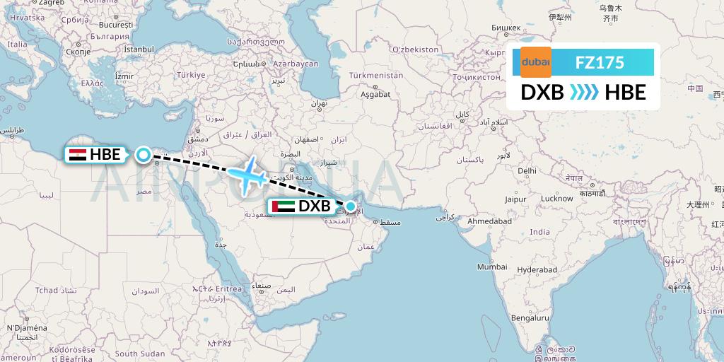 FZ175 FlyDubai Flight Map: Dubai to Alexandria