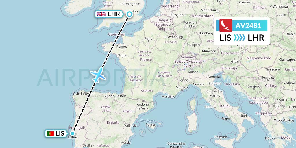 AV2481 Avianca Flight Map: Lisbon to London