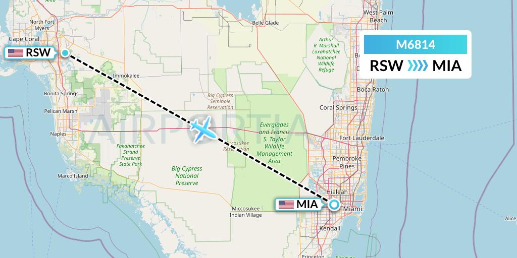 M6814 Amerijet International Flight Map: Fort Myers to Miami