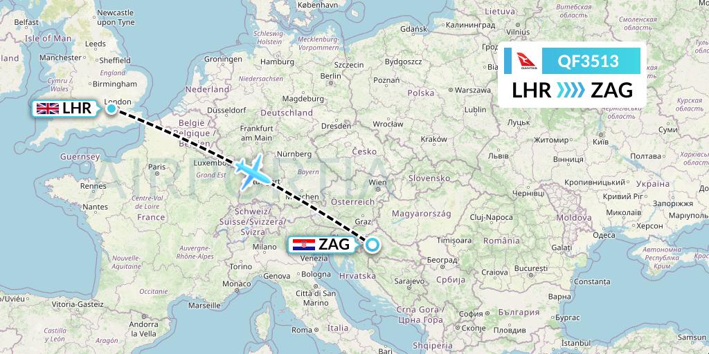 QF3513 Qantas Flight Map: London to Zagreb