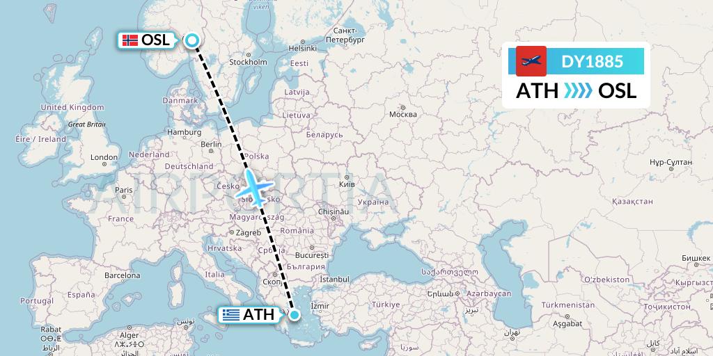 DY1885 Norwegian Flight Map: Athens to Oslo