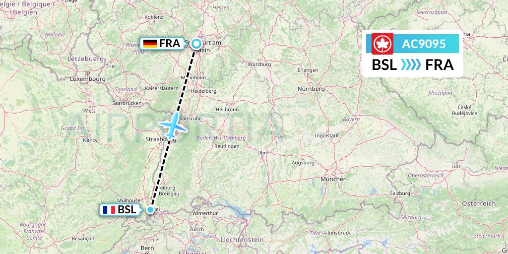 AC9095 Air Canada Flight Map: Basel to Frankfurt
