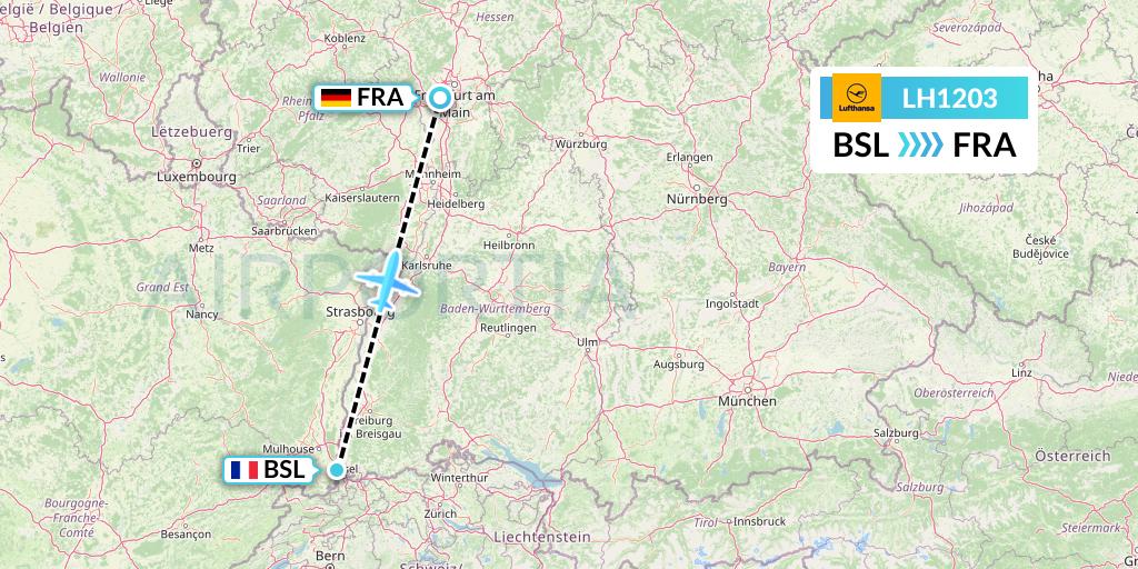 LH1203 Lufthansa Flight Map: Basel to Frankfurt