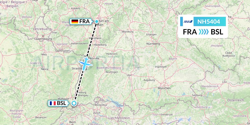 NH5404 All Nippon Airways Flight Map: Frankfurt to Basel