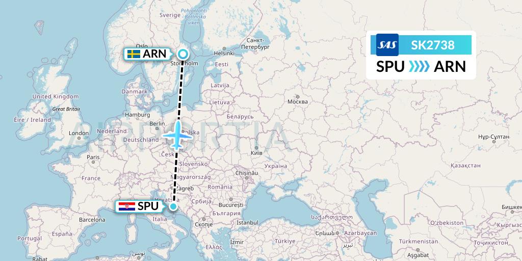 SK2738 SAS Flight Map: Split to Stockholm