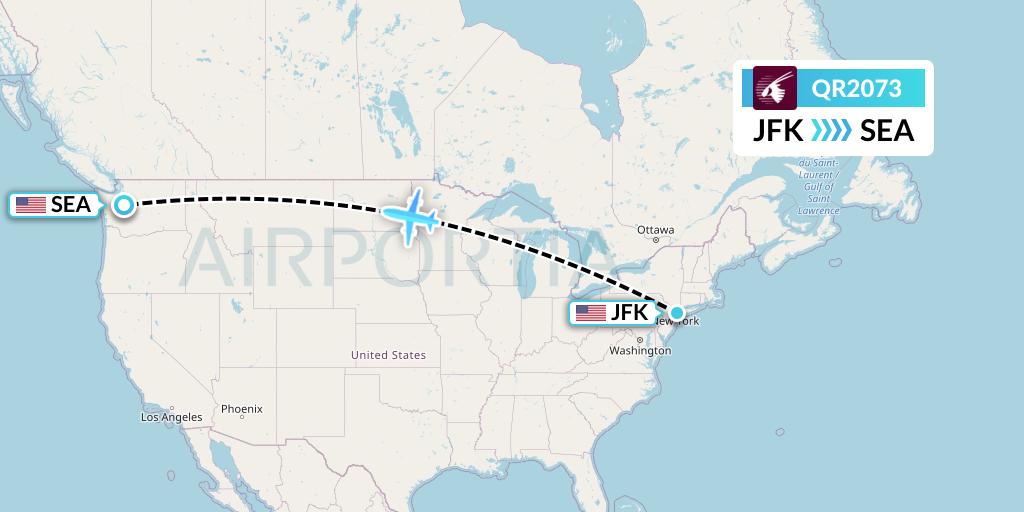QR2073 Qatar Airways Flight Map: New York to Seattle