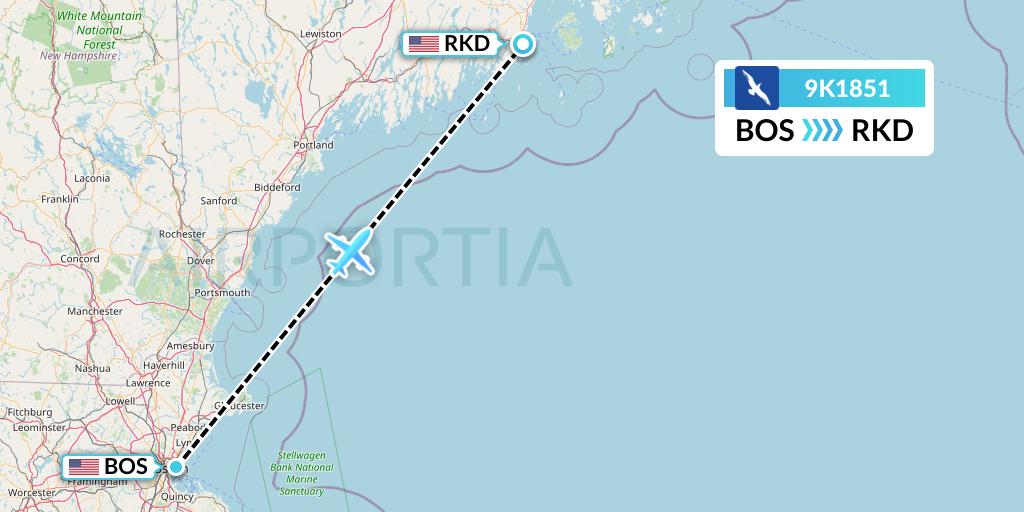 9K1851 Cape Air Flight Map: Boston to Rockland