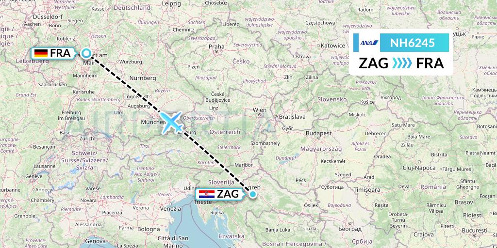 NH6245 All Nippon Airways Flight Map: Zagreb to Frankfurt