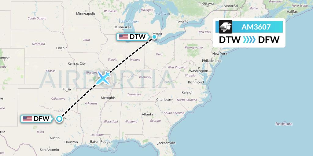 AM3607 Aeromexico Flight Map: Detroit to Dallas